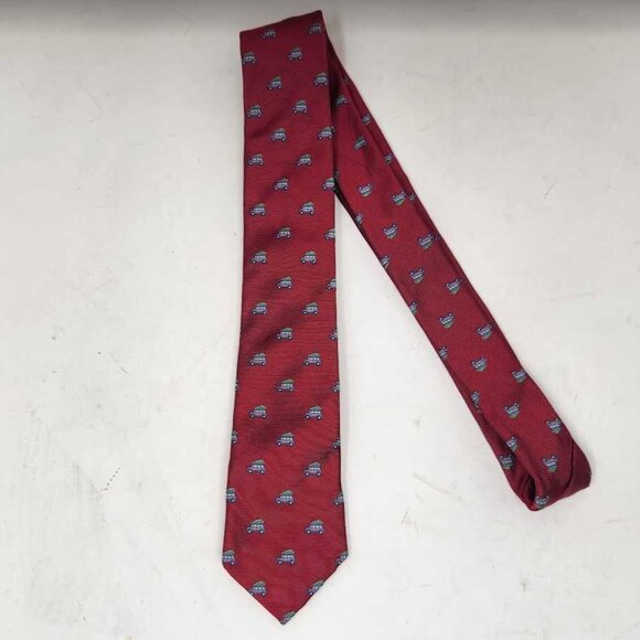New men's Vineyard Vines Kennedy Woody and Tree silk red Christmas skinny tie